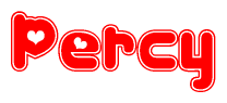The image is a clipart featuring the word Percy written in a stylized font with a heart shape replacing inserted into the center of each letter. The color scheme of the text and hearts is red with a light outline.