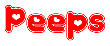 The image is a clipart featuring the word Peeps written in a stylized font with a heart shape replacing inserted into the center of each letter. The color scheme of the text and hearts is red with a light outline.