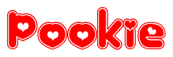 The image displays the word Pookie written in a stylized red font with hearts inside the letters.