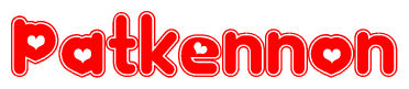 The image displays the word Patkennon written in a stylized red font with hearts inside the letters.