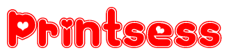 The image displays the word Printsess written in a stylized red font with hearts inside the letters.