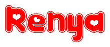 The image is a clipart featuring the word Renya written in a stylized font with a heart shape replacing inserted into the center of each letter. The color scheme of the text and hearts is red with a light outline.