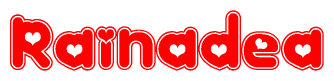 The image displays the word Rainadea written in a stylized red font with hearts inside the letters.