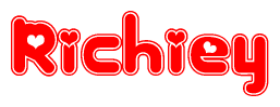 The image is a clipart featuring the word Richiey written in a stylized font with a heart shape replacing inserted into the center of each letter. The color scheme of the text and hearts is red with a light outline.