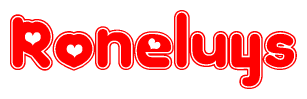 The image displays the word Roneluys written in a stylized red font with hearts inside the letters.