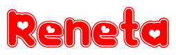 The image displays the word Reneta written in a stylized red font with hearts inside the letters.