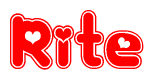 The image is a clipart featuring the word Rite written in a stylized font with a heart shape replacing inserted into the center of each letter. The color scheme of the text and hearts is red with a light outline.