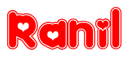 The image displays the word Ranil written in a stylized red font with hearts inside the letters.