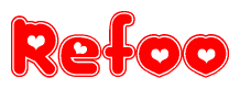 The image is a clipart featuring the word Refoo written in a stylized font with a heart shape replacing inserted into the center of each letter. The color scheme of the text and hearts is red with a light outline.