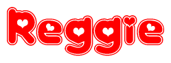 The image displays the word Reggie written in a stylized red font with hearts inside the letters.