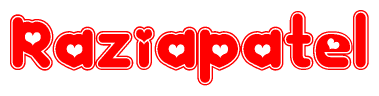 The image displays the word Raziapatel written in a stylized red font with hearts inside the letters.