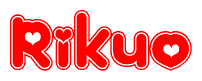 The image is a clipart featuring the word Rikuo written in a stylized font with a heart shape replacing inserted into the center of each letter. The color scheme of the text and hearts is red with a light outline.