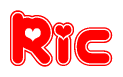 The image is a clipart featuring the word Ric written in a stylized font with a heart shape replacing inserted into the center of each letter. The color scheme of the text and hearts is red with a light outline.