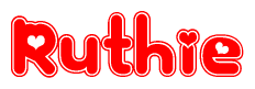 The image displays the word Ruthie written in a stylized red font with hearts inside the letters.