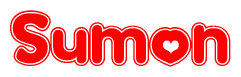 The image is a clipart featuring the word Sumon written in a stylized font with a heart shape replacing inserted into the center of each letter. The color scheme of the text and hearts is red with a light outline.