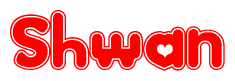 The image is a clipart featuring the word Shwan written in a stylized font with a heart shape replacing inserted into the center of each letter. The color scheme of the text and hearts is red with a light outline.