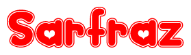 The image displays the word Sarfraz written in a stylized red font with hearts inside the letters.
