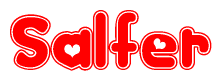 The image displays the word Salfer written in a stylized red font with hearts inside the letters.
