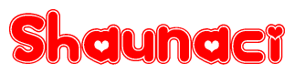 The image displays the word Shaunaci written in a stylized red font with hearts inside the letters.