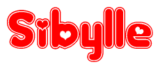 The image is a clipart featuring the word Sibylle written in a stylized font with a heart shape replacing inserted into the center of each letter. The color scheme of the text and hearts is red with a light outline.