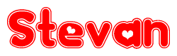 The image is a clipart featuring the word Stevan written in a stylized font with a heart shape replacing inserted into the center of each letter. The color scheme of the text and hearts is red with a light outline.
