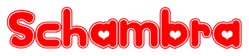 The image displays the word Schambra written in a stylized red font with hearts inside the letters.
