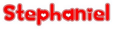   The image is a clipart featuring the word Stephaniel written in a stylized font with a heart shape replacing inserted into the center of each letter. The color scheme of the text and hearts is red with a light outline. 
