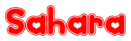The image displays the word Sahara written in a stylized red font with hearts inside the letters.