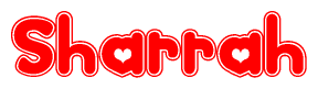 The image is a clipart featuring the word Sharrah written in a stylized font with a heart shape replacing inserted into the center of each letter. The color scheme of the text and hearts is red with a light outline.