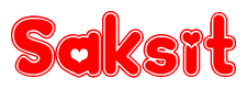The image displays the word Saksit written in a stylized red font with hearts inside the letters.
