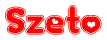 The image displays the word Szeto written in a stylized red font with hearts inside the letters.