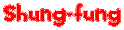 The image displays the word Shung-fung written in a stylized red font with hearts inside the letters.
