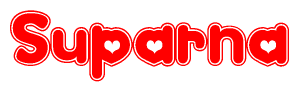 The image is a clipart featuring the word Suparna written in a stylized font with a heart shape replacing inserted into the center of each letter. The color scheme of the text and hearts is red with a light outline.