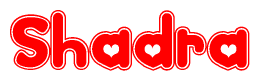 The image displays the word Shadra written in a stylized red font with hearts inside the letters.