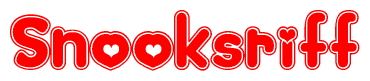 The image is a clipart featuring the word Snooksriff written in a stylized font with a heart shape replacing inserted into the center of each letter. The color scheme of the text and hearts is red with a light outline.