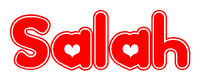 The image is a clipart featuring the word Salah written in a stylized font with a heart shape replacing inserted into the center of each letter. The color scheme of the text and hearts is red with a light outline.