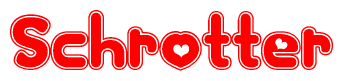 The image is a clipart featuring the word Schrotter written in a stylized font with a heart shape replacing inserted into the center of each letter. The color scheme of the text and hearts is red with a light outline.