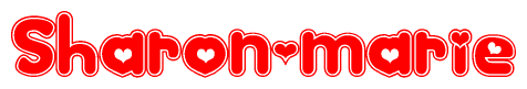 The image is a clipart featuring the word Sharon-marie written in a stylized font with a heart shape replacing inserted into the center of each letter. The color scheme of the text and hearts is red with a light outline.