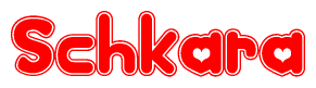 The image displays the word Schkara written in a stylized red font with hearts inside the letters.