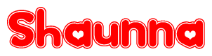 The image is a clipart featuring the word Shaunna written in a stylized font with a heart shape replacing inserted into the center of each letter. The color scheme of the text and hearts is red with a light outline.