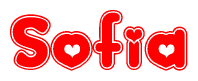 The image displays the word Sofia written in a stylized red font with hearts inside the letters.