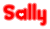 The image is a clipart featuring the word Sally written in a stylized font with a heart shape replacing inserted into the center of each letter. The color scheme of the text and hearts is red with a light outline.