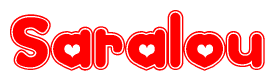 The image displays the word Saralou written in a stylized red font with hearts inside the letters.