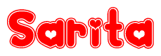 The image is a clipart featuring the word Sarita written in a stylized font with a heart shape replacing inserted into the center of each letter. The color scheme of the text and hearts is red with a light outline.