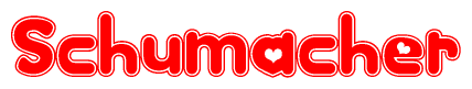 The image displays the word Schumacher written in a stylized red font with hearts inside the letters.