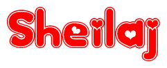 The image displays the word Sheilaj written in a stylized red font with hearts inside the letters.