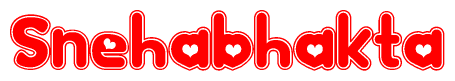 The image displays the word Snehabhakta written in a stylized red font with hearts inside the letters.