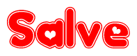 The image displays the word Salve written in a stylized red font with hearts inside the letters.