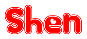 The image displays the word Shen written in a stylized red font with hearts inside the letters.