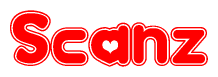 The image is a clipart featuring the word Scanz written in a stylized font with a heart shape replacing inserted into the center of each letter. The color scheme of the text and hearts is red with a light outline.